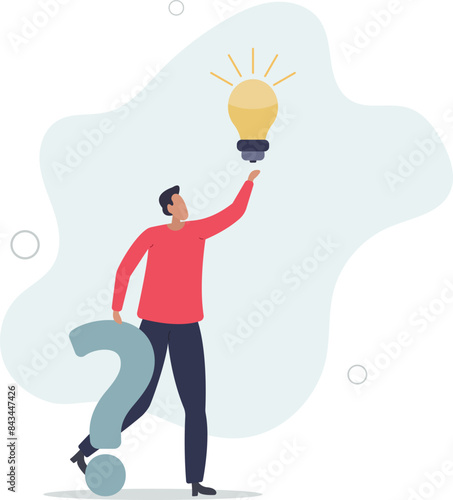 smart businessman holding question mark sign and lightbulb solution. FAQ frequently asked question,flat vector illustration.