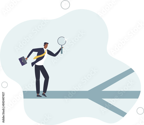 Finding career path or success route, analyze to make decision choices,flat vector illustration.