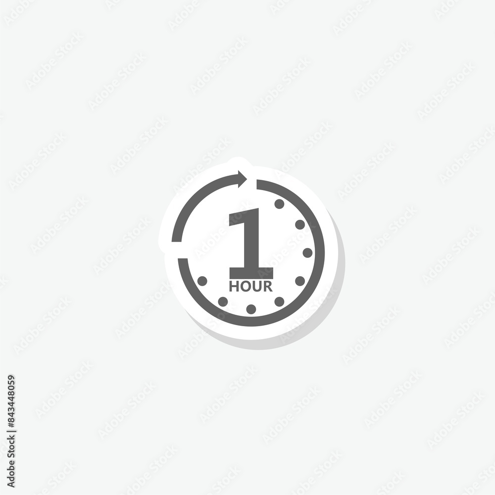 One hour clock icon sticker isolated on gray background One hour clock icon sticker isolated on gray background