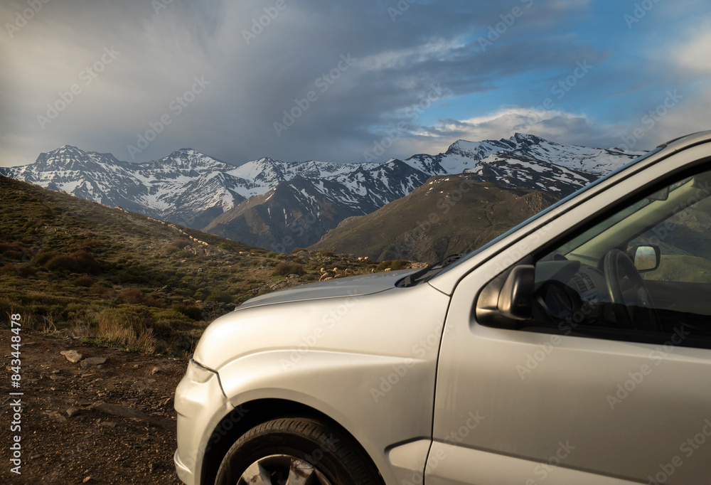 Car parked on a high mountain road Car parked on a high mountain road