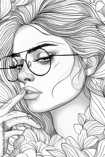  Coloring Book Page with Flowers and a womans face