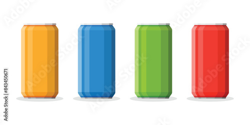 Soda drinks icons set in flat style. Aluminum can vector illustration on isolated background. Water bottle sign business concept.