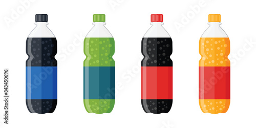 Soda drink icons set in flat style. Plastic bottle vector illustration on isolated background. Water beverage sign business concept.