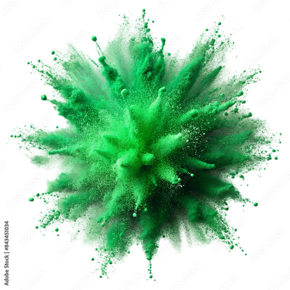 Green color explosion of holi powder Isolated on transparent background Green color explosion of holi powder Isolated on transparent background