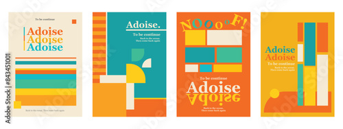 Retro, postmodernism poster template, artwork, vector abstract dynamic symbols with bold geometric shapes, useful for web background, poster art design, magazine front page, hi-tech print, cover set