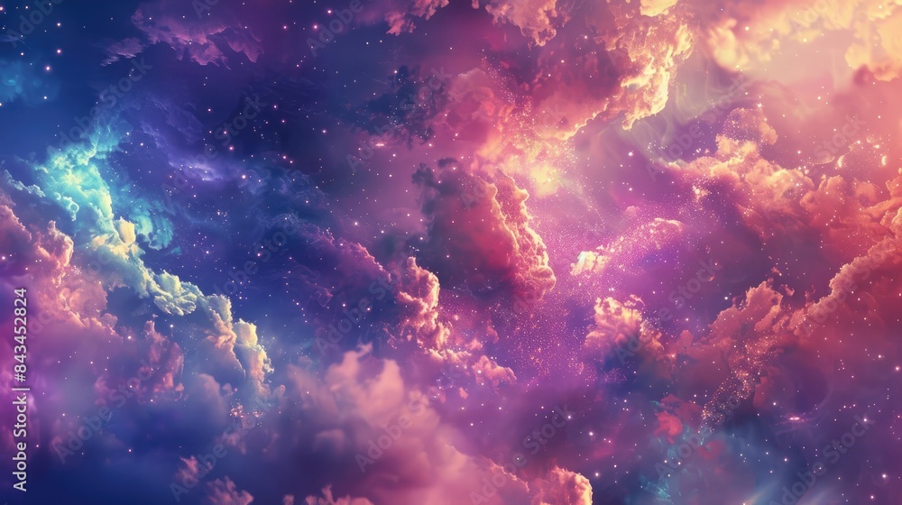 Enigmatic cosmic colors merging in a dreamy backdrop, inviting viewers into a world of wonder and enchantment, with room for text on the right side Enigmatic cosmic colors merging in a dreamy backdrop, inviting viewers into a world of wonder and enchantment, with room for text on the right side
