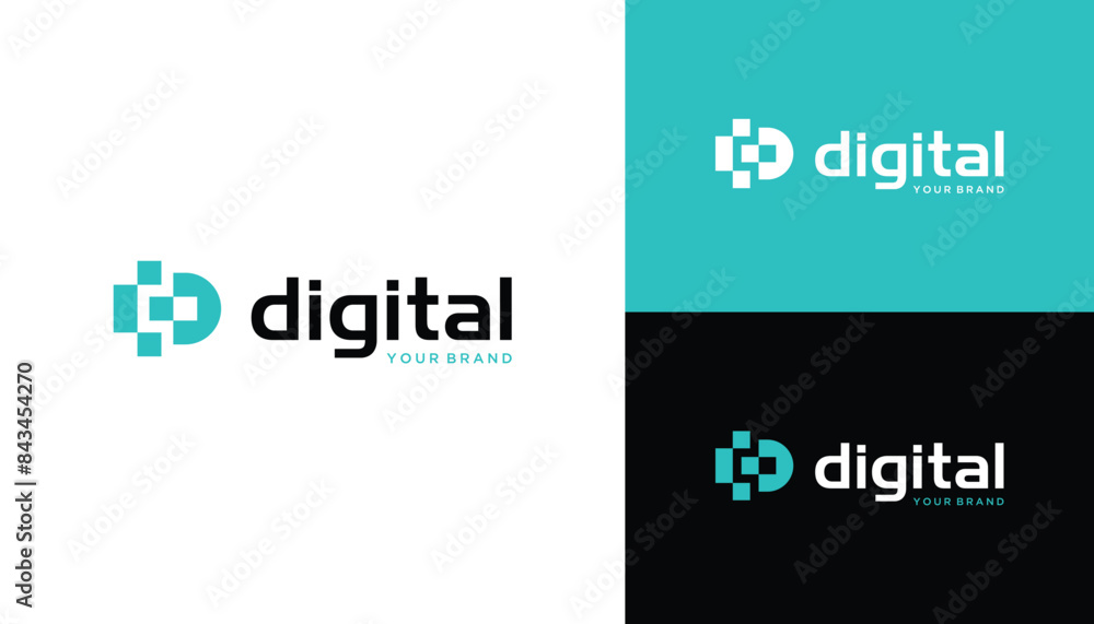 Modern Initial Letter D with Dots Logo Design Digital Wire Line Pixel Network Link Data Connection Modern Initial Letter D with Dots Logo Design Digital Wire Line Pixel Network Link Data Connection
