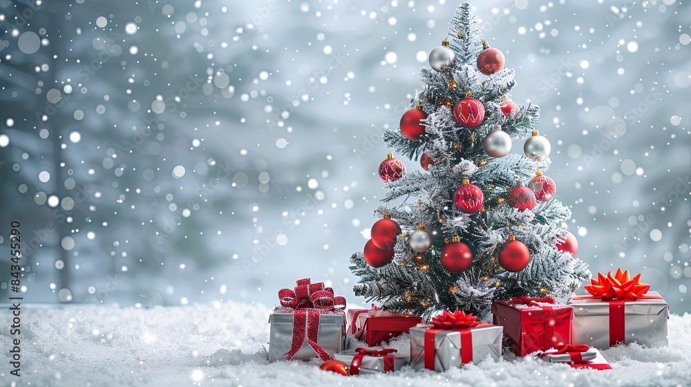 Elegant Christmas Tree with Red and Silver Gifts Elegant Christmas Tree with Red and Silver Gifts