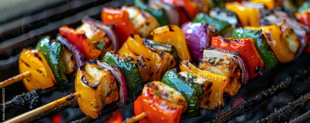 Veggie Kebabs Skewers of grilled vegetables like bell peppers, onions, and zucchini Veggie Kebabs Skewers of grilled vegetables like bell peppers, onions, and zucchini