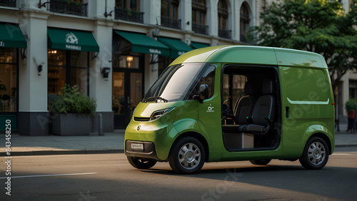 Green logistics, sustainable transportation with electric vehicles and eco-friendly vans for efficient, environmentally conscious delivery solutions.