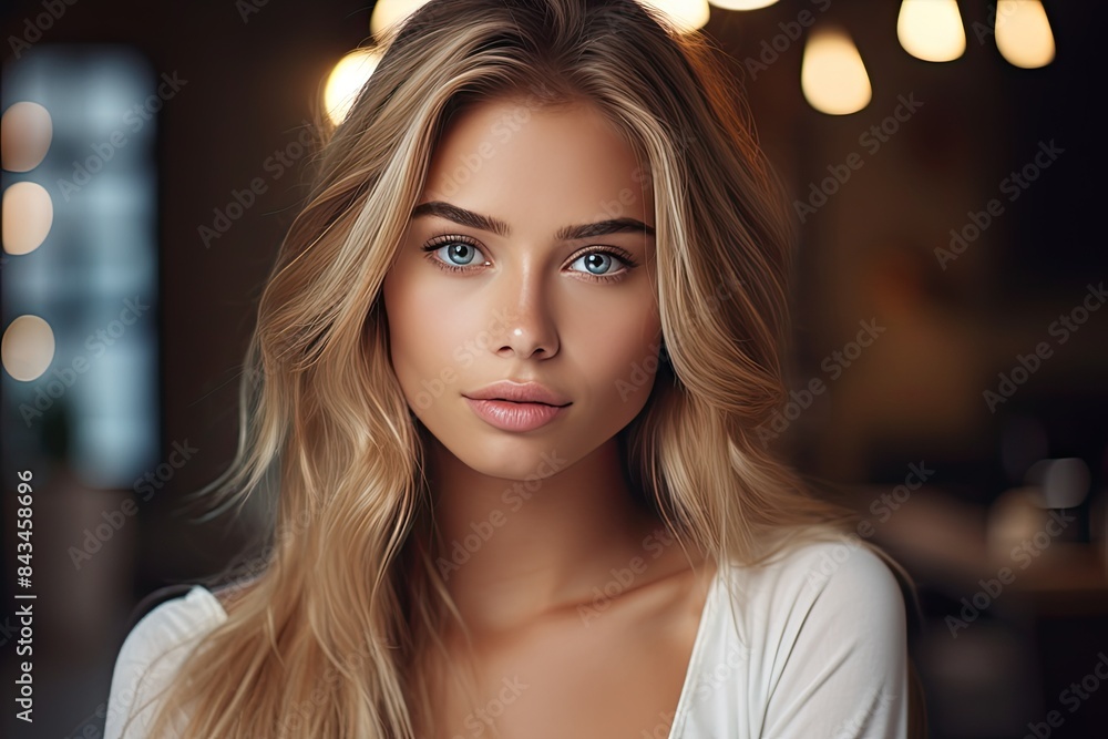 Closeup portrait of young happy woman looking in camera Closeup portrait of young happy woman looking in camera
