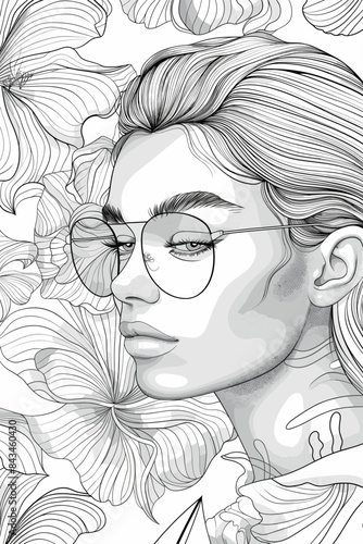  Coloring Book Page with Flowers and a womans face