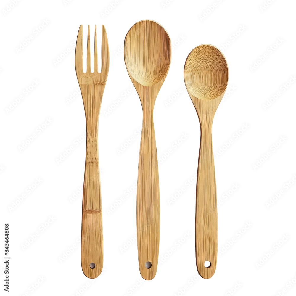 Sustainable Kitchenware: Genuine Bamboo Utensil Set Displayed Isolated On Transparent Background Sustainable Kitchenware: Genuine Bamboo Utensil Set Displayed Isolated On Transparent Background