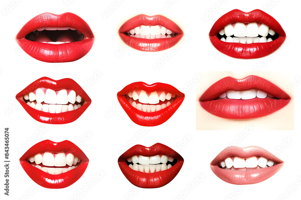 Collection of woman's mouths with red glossy lips smiling isolated on a white background Collection of woman's mouths with red glossy lips smiling isolated on a white background