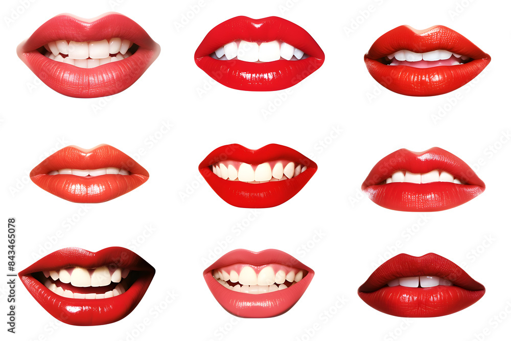 Collection of woman's mouths with red glossy lips smiling isolated on a white background Collection of woman's mouths with red glossy lips smiling isolated on a white background