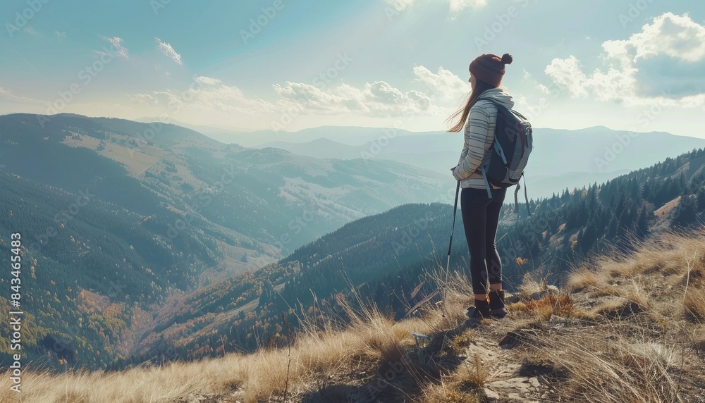 Embracing the Beauty: A Female Hiker's Serene Moment on the Mountain Embracing the Beauty: A Female Hiker's Serene Moment on the Mountain