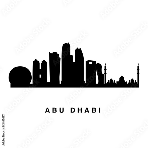 Abu Dhabi skyline horizontal banner. Black and white silhouette. Vector of famous places template for your design.