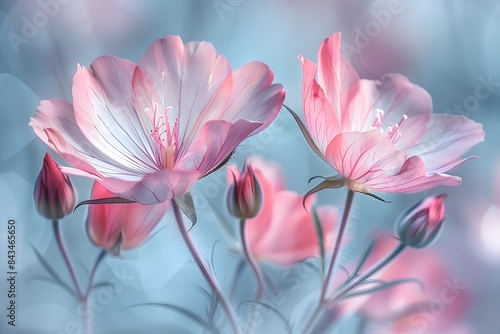 Pink and White Flowers in Soft Focus  Spring Bloom  Ideal for Wall Art and Decorative Print