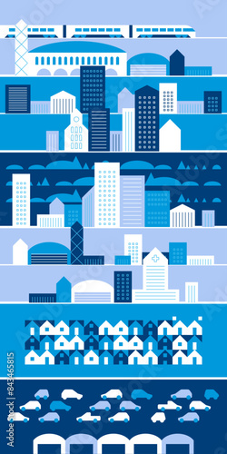 Smart city concept, modern design. Urban landscape with infographic elements. Design for Web Page, Banner, Poster, Print etc. Vector Illustration.