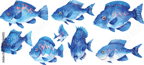  blue fish watercolor clipart