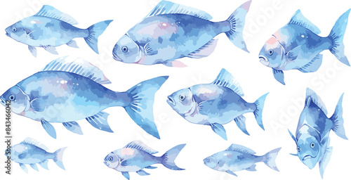  blue fish watercolor clipart
