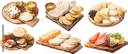 platter cracker and cheese watercolor clipart
