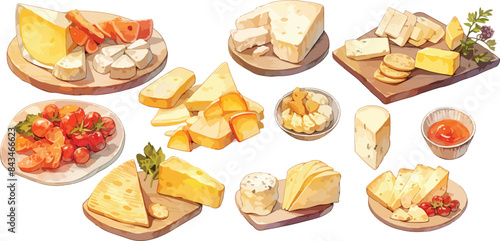 platter cracker and cheese watercolor clipart
