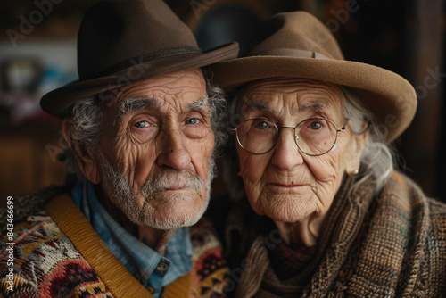 A portrait of an elderly man and woman, depicting love and togetherness, suitable for family, retirement, and elderly care concepts. © NE97