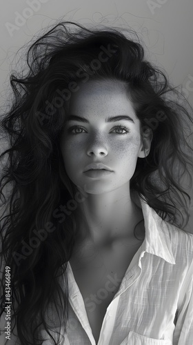 Serene beauty with wet hair and freckles