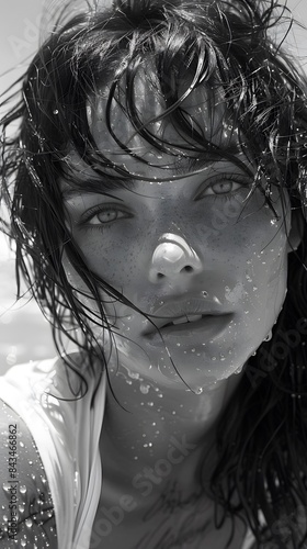 Strong expression with wet hair and shadow play