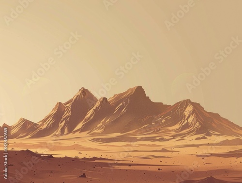Tranquil Mars Landscape with Majestic Dusty Mountains under a Hazy Sky