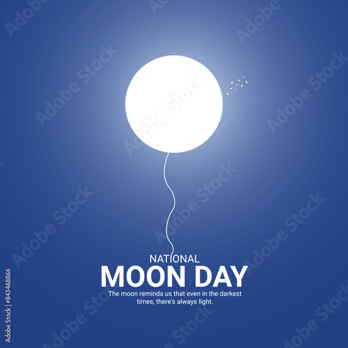 National Moon Day creative ads design. Anniversary of landing on the Moon. Moon Day Poster, July 20. Important day.