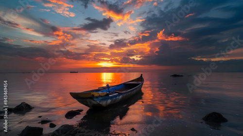 Night Moonlight Sea View. Fantasy night scene with boats