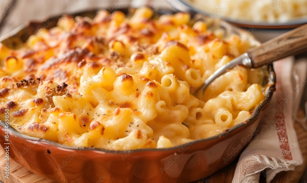 creamy mac and cheese dish served in a bowl,Generative AI creamy mac and cheese dish served in a bowl,Generative AI