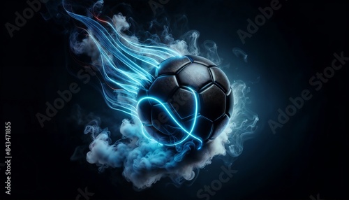 Soccer Ball Surrounded By Blue Smoke And Lights