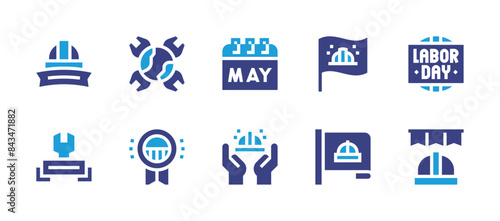 Labor Day icon set. Duotone color. Vector illustration. Containing laborday, badge, labourday, world, flag.