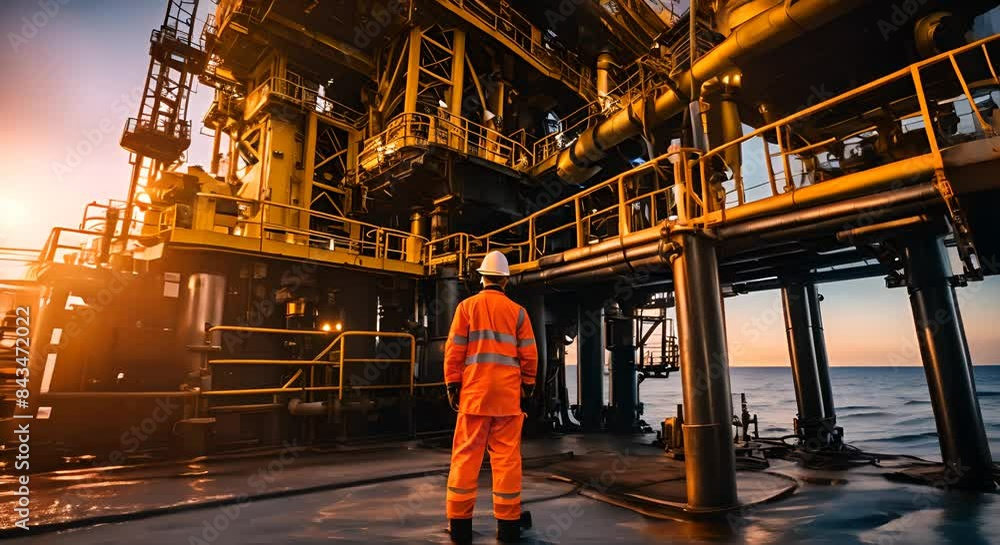 Engineer at an oil plant in the ocean. Offshore plant. Engineer at an oil plant in the ocean. Offshore plant.