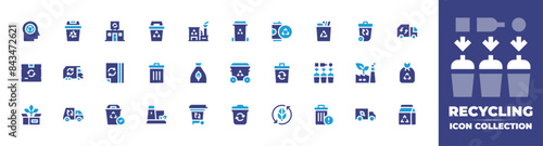 Recycling icon collection. Duotone color. Vector and transparent illustration. Containing recycling, package, recyclebin, garbagetruck, recyclingtruck, recyclingplant, paperrecycle. photo
