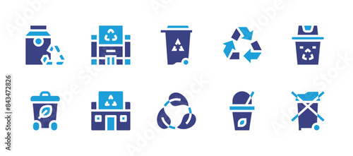 Recycling icon set. Duotone color. Vector illustration. Containing recyclingsymbol, electrical, recyclebin, recycling, ecopackaging, recyclingcenter, recyclesign.