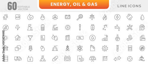 Energy and Oil and gas - thin line icon set. Energy, power, energy resources, plant web icons collection. Outline icons collection.