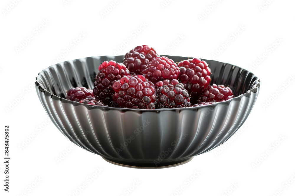 Mulberries in Sleek Black Ceramic Bowl Isolated On Transparent Background Mulberries in Sleek Black Ceramic Bowl Isolated On Transparent Background