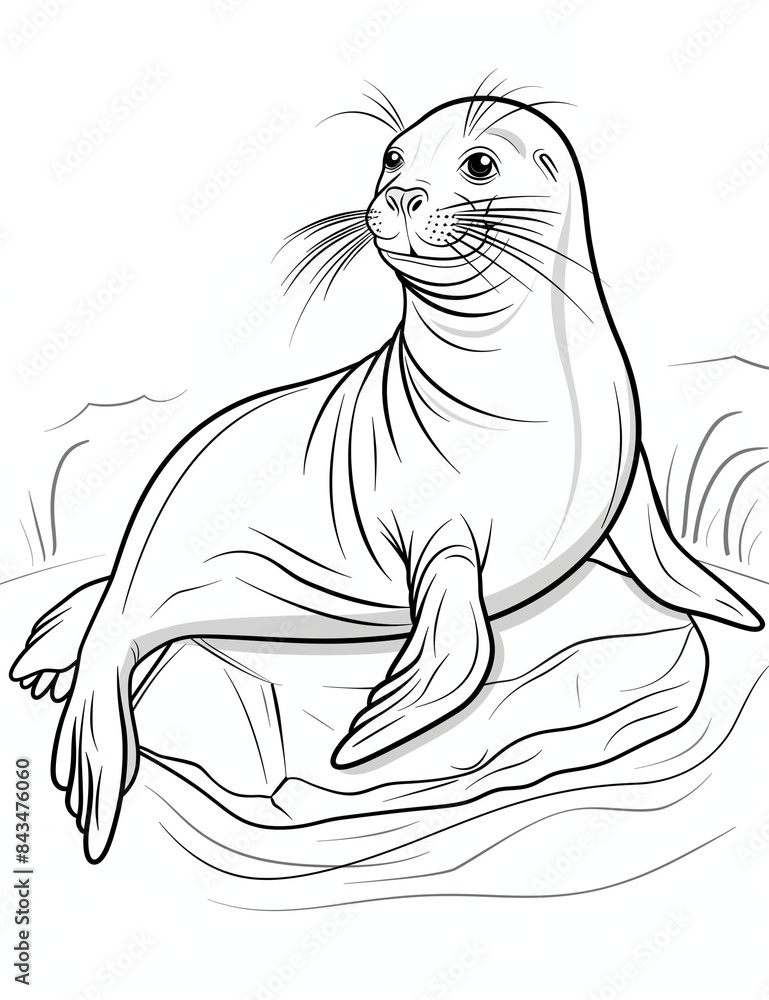 Obraz premium Seal Fun: Simple Line Art Coloring Page- Easy Coloring Pages - Coloring Pages for All Ages - Line Art - Printable pages - Black and white 