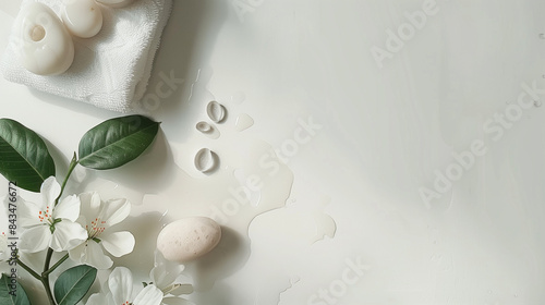 Close up copy space image of a serene spa set against a pristine white background 