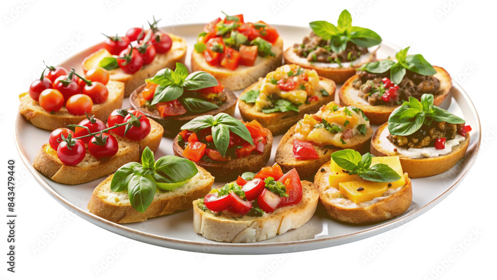 platter of assorted bruschetta isolated on Transparent background. platter of assorted bruschetta isolated on Transparent background.