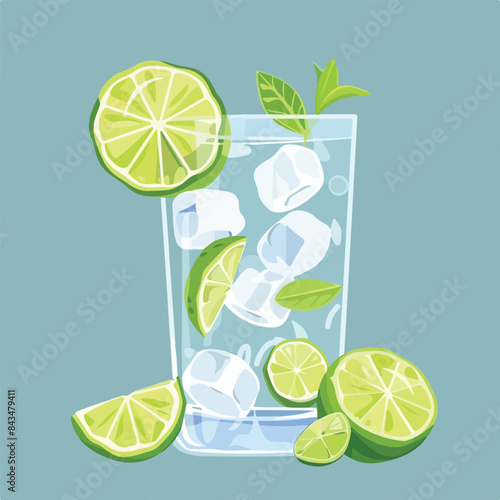 Gin tonic alcohol cocktail with fresh lime slices
