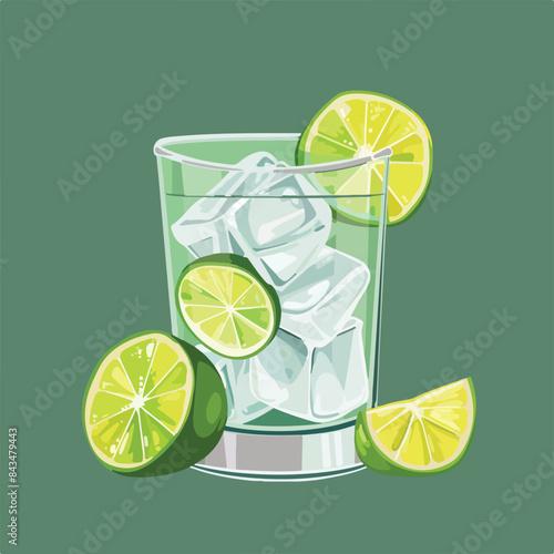 Gin tonic alcohol cocktail with fresh lime slices