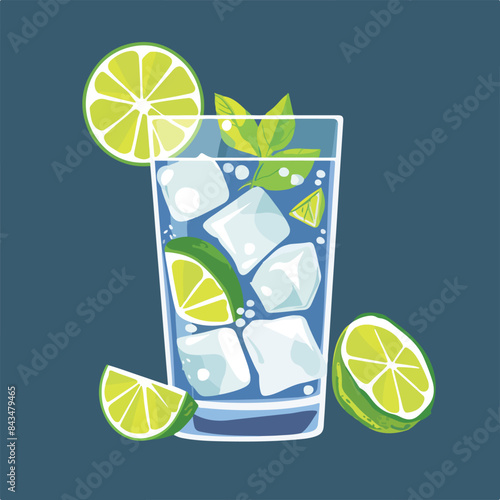 Gin tonic alcohol cocktail with fresh lime slices