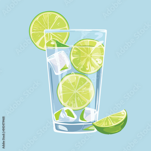 Gin tonic alcohol cocktail with fresh lime slices