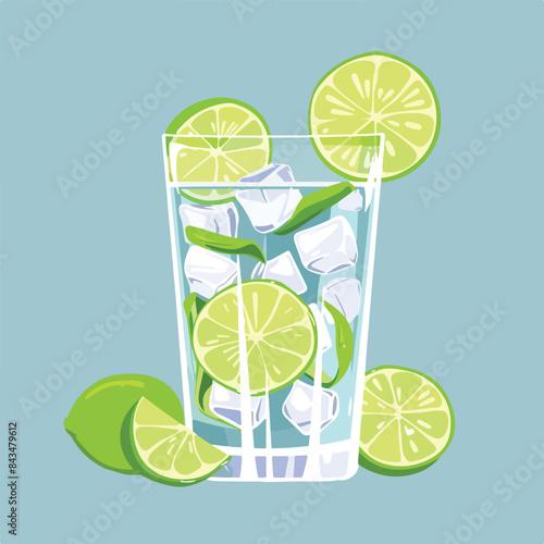 Gin tonic alcohol cocktail with fresh lime slices