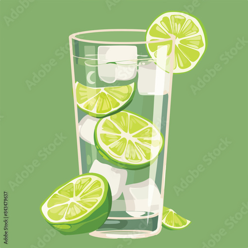 Gin tonic alcohol cocktail with fresh lime slices